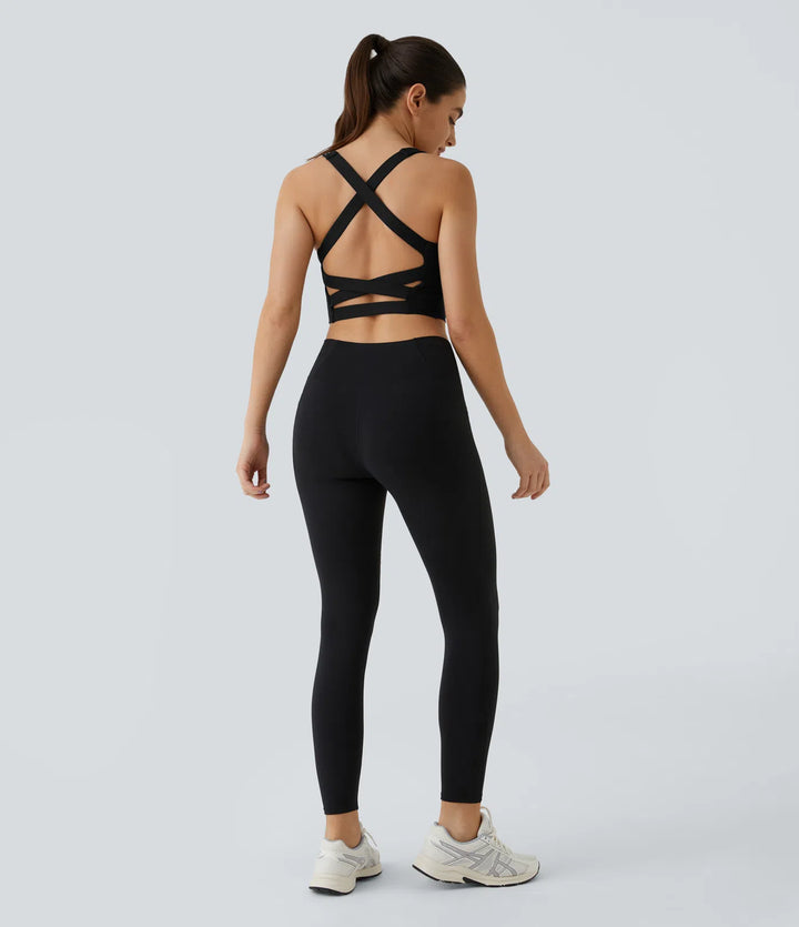 SoftlyZero Airy Square Neck Backless Crisscross Cropped InstantCool Yoga Tank Top