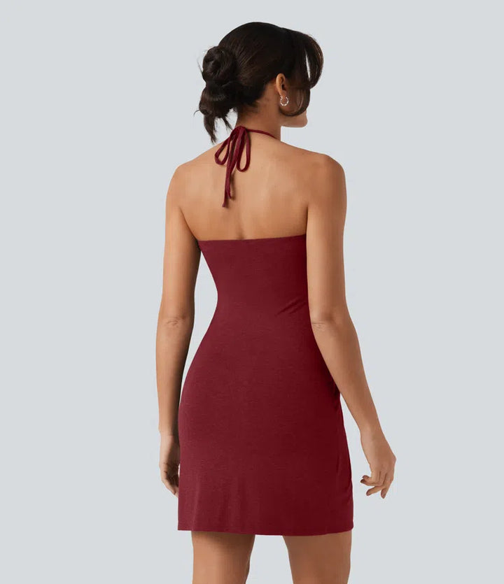 Halter Tie Back Mini Resort Dress with Pockets