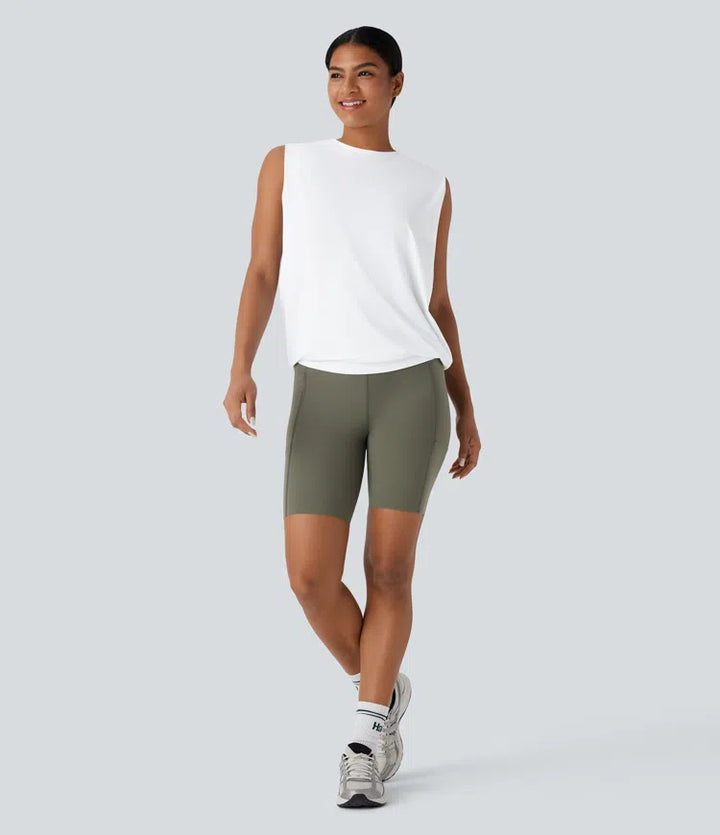 Round Neck Ruched Cool Touch Yoga Tank Top-UPF50+