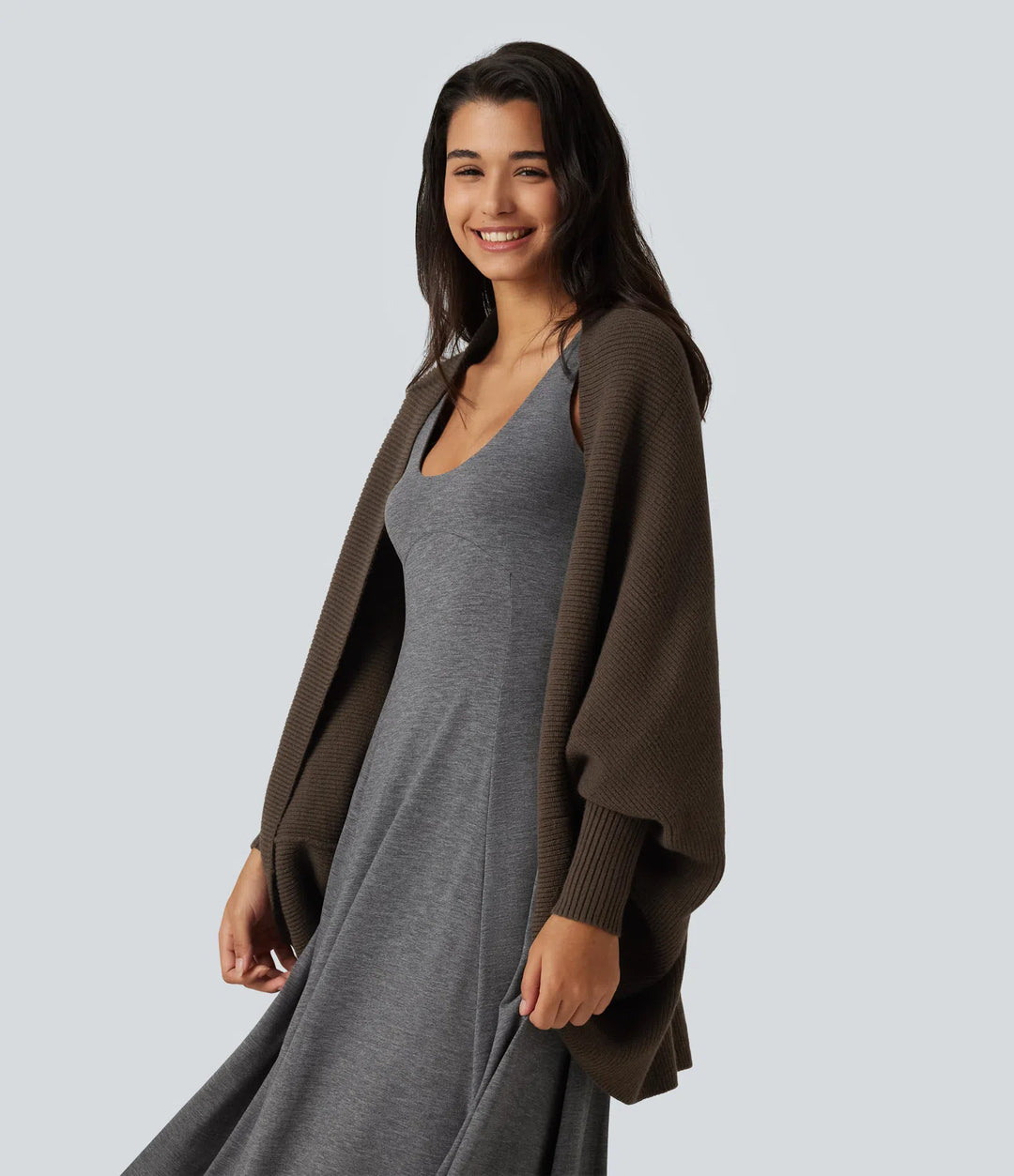 Open Front Dropped Batwing Long Sleeve Casual Cardigan