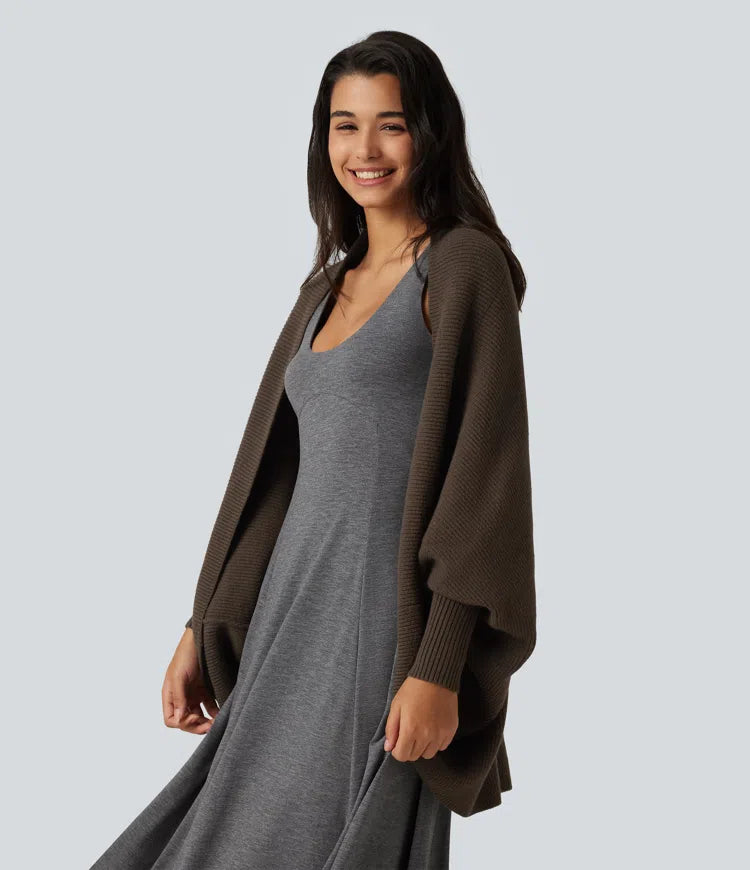 Open Front Dropped Batwing Long Sleeve Casual Cardigan