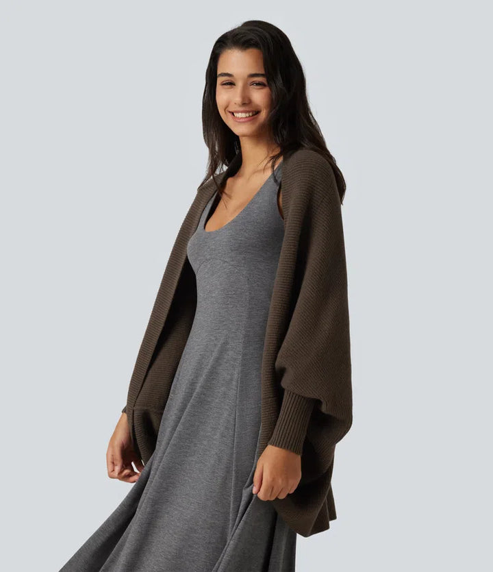 Open Front Dropped Batwing Long Sleeve Casual Cardigan