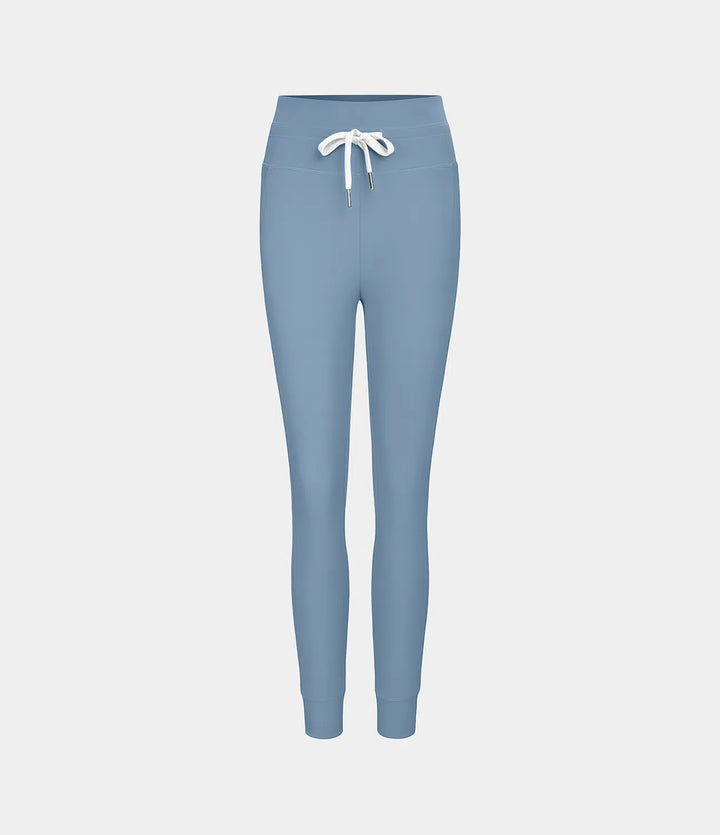 SoftlyZero Plush High Waisted Drawstring Pocket Plain Full Length Joggers