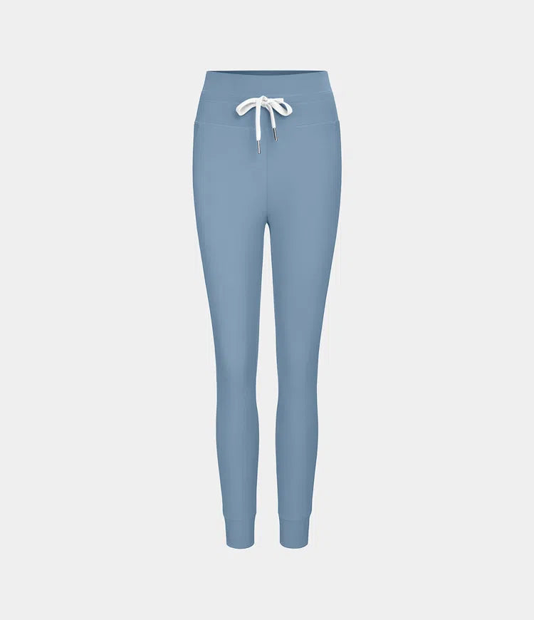 SoftlyZero Plush High Waisted Drawstring Pocket Plain Full Length Joggers