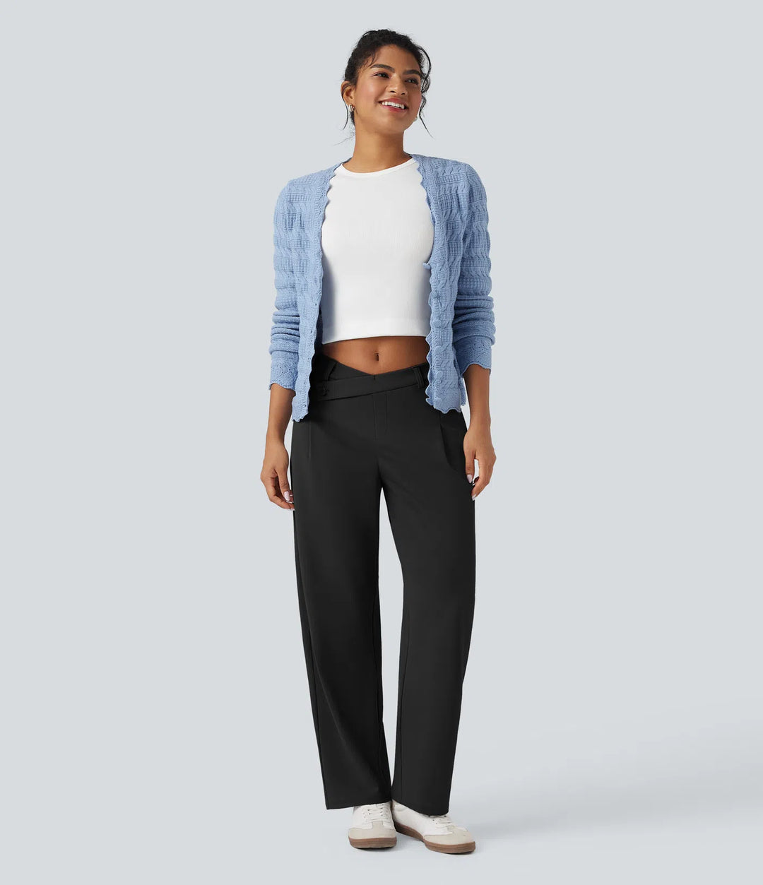 Halara Flex DayStretch Asymmetric Mid Rise Barrel Leg Work Pants with Pockets