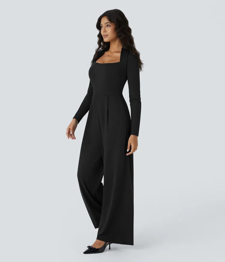 Long Sleeve Pocket Wide Leg Jumpsuit-Easy Peezy