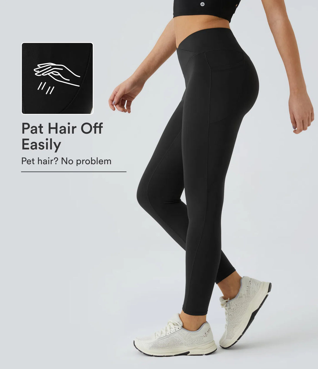 Patitoff 2.0 Pet Hair Resistant High Waisted Crossover Side Pocket Yoga Leggings