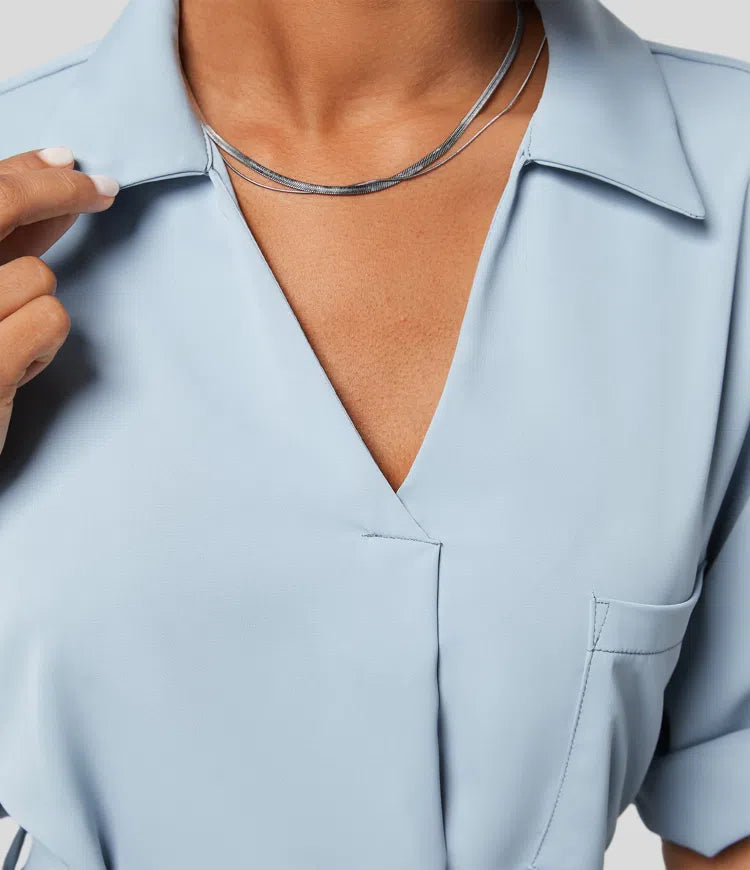 Roll Up Sleeve Belted Relaxed Work Shirt Dress