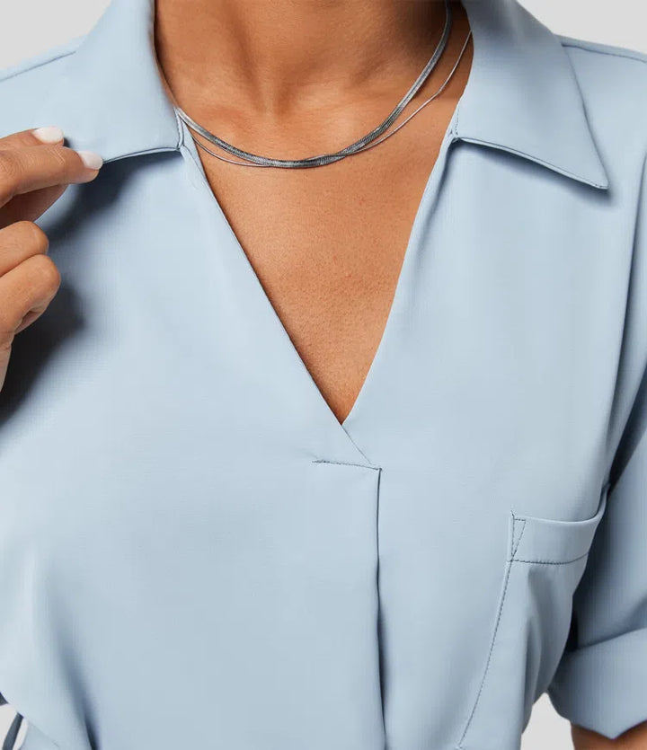 Roll Up Sleeve Belted Relaxed Work Shirt Dress