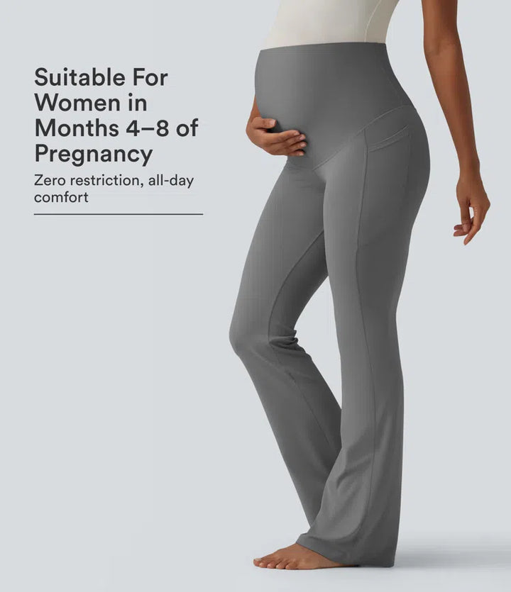 SoftlyZero Super High Waisted Flare Yoga Maternity Leggings with Pockets