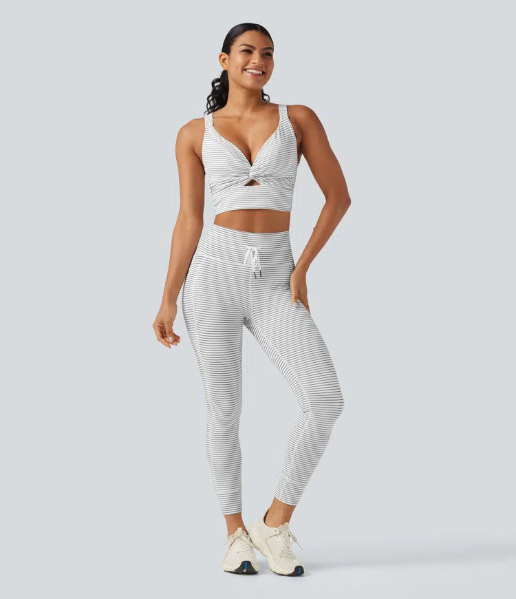 Low Support Non-Removable Pad Push-Up Stripe Yoga Sports Bra