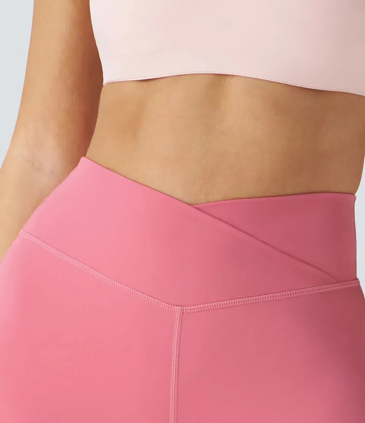 SoftlyZero Plush High Waisted Crossover Ruched Yoga Shorts 5&