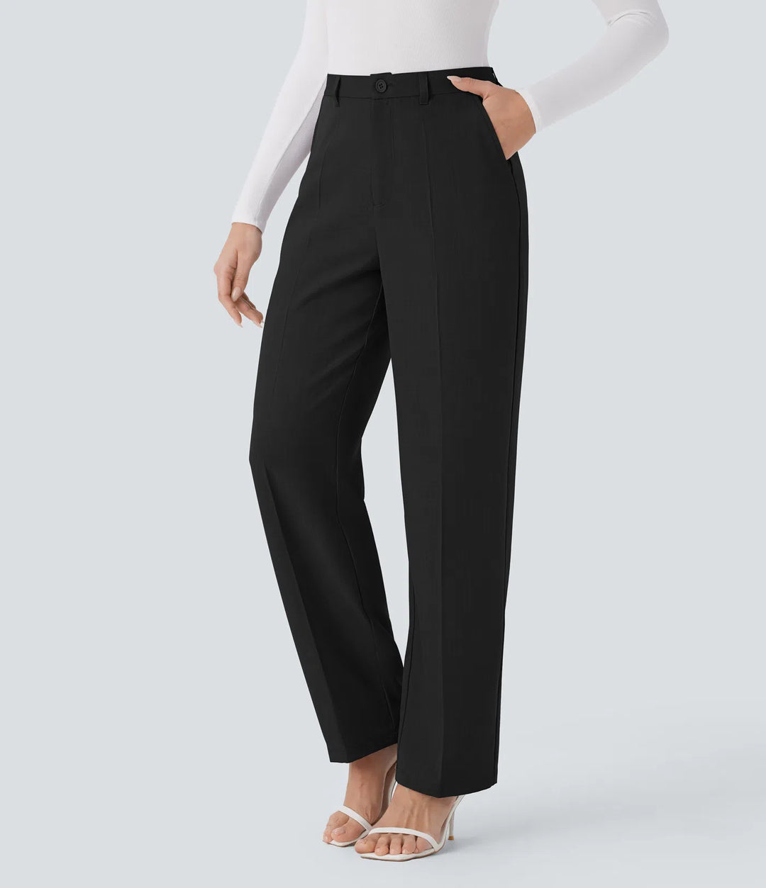 High Waisted Pocket Straight Leg Work Pants