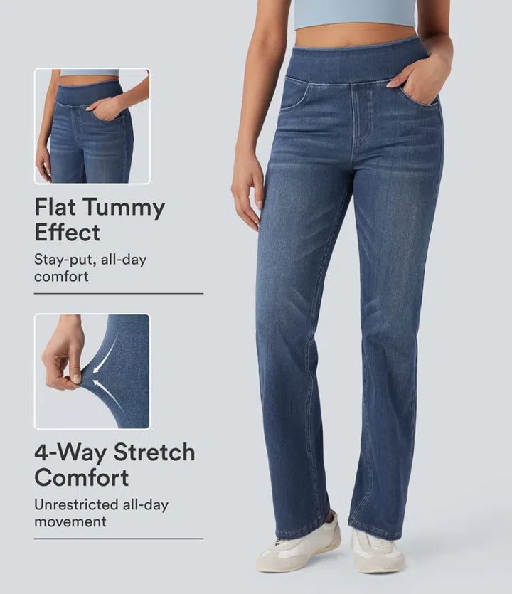 Halara Flex High Waisted Tummy Control Washed Casual Bootcut Jeans with Pockets