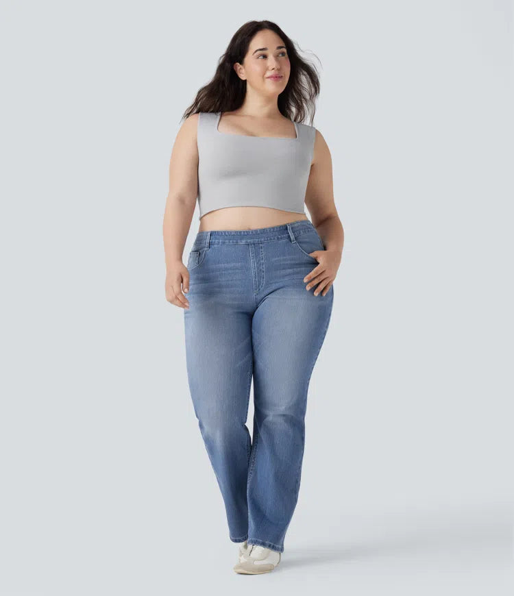 Plus Size Halara Flex High Waisted Washed Casual Bootcut Jeans with Pockets