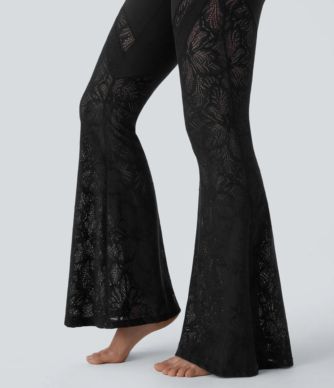 SoftlyZero High Waisted Crossover Pocket Contrast Lace Flare Yoga Leggings