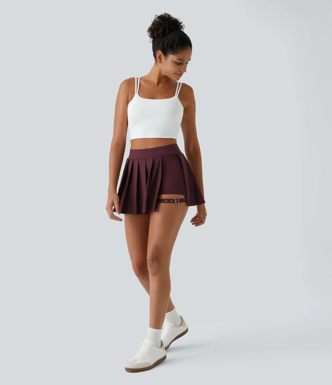 Breezeful High Waisted Pleated 2-in-1 Pocket Adjustable Buckle Micro Mini Quick Dry Party Skirt