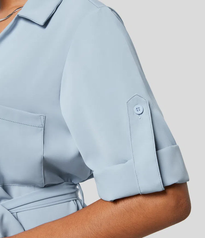 Roll Up Sleeve Belted Relaxed Work Shirt Dress