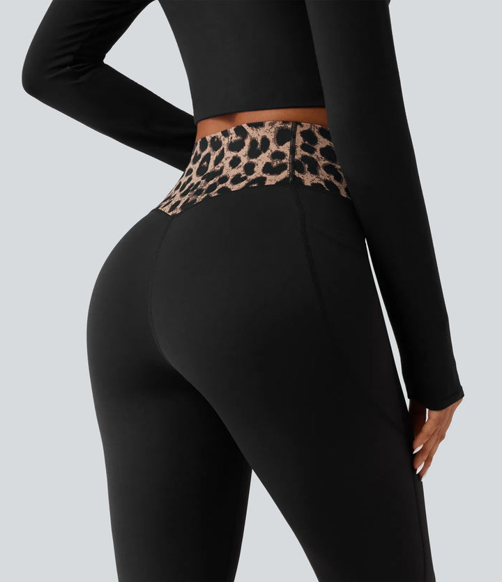 Halara UltraSculpt Leopard Print High Waisted Crossover InstantCool Casual Flare Pants with Pockets