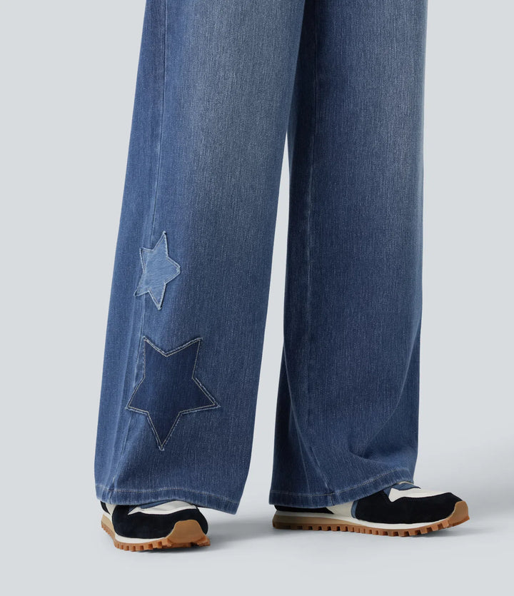 Halara Flex High Waisted Baggy Embroidery Casual Jeans with Pockets