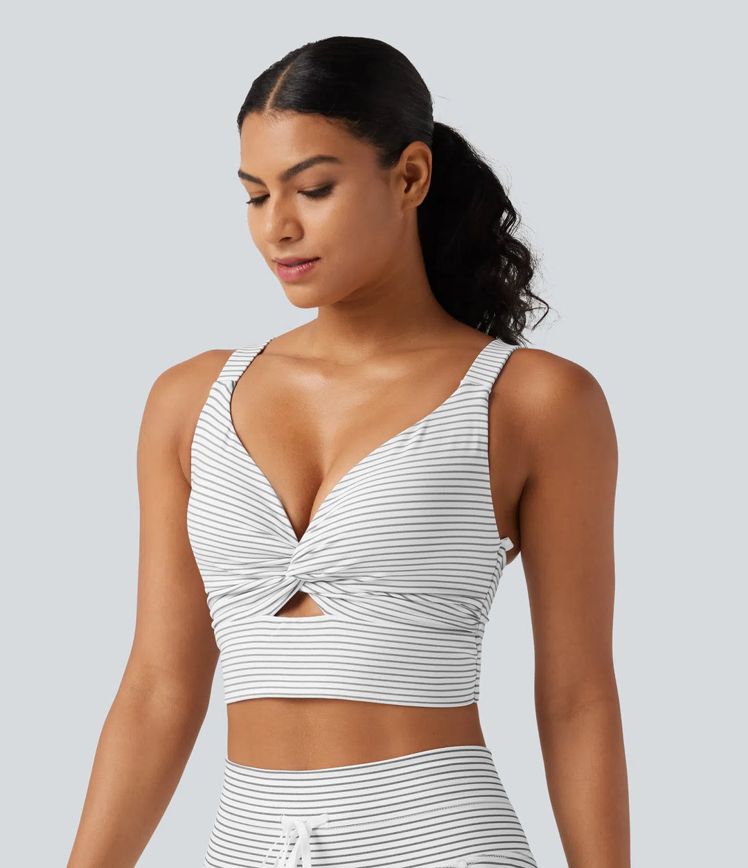 Low Support Non-Removable Pad Push-Up Stripe Yoga Sports Bra