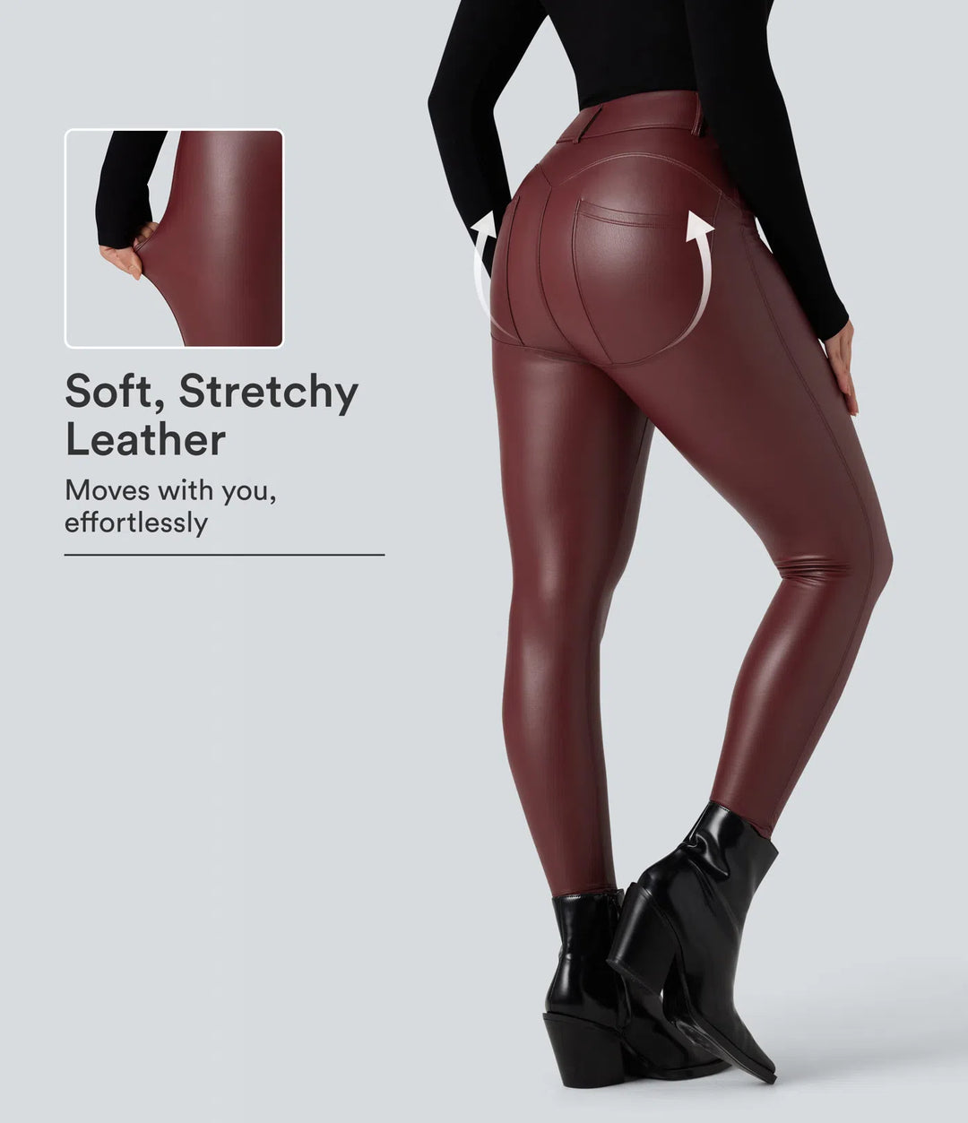High Waisted Stretchy PU Fleece Casual Leggings with Pockets