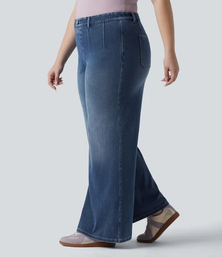 Halara Flex Plus Size High Waisted Tummy Control Wide Leg Casual Jeans with Pockets