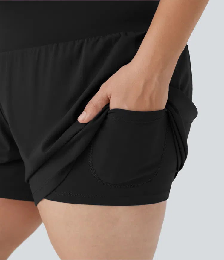 Super High Waisted Pocket &amp; Pocket 2-in-1 Yoga Plus Size Shorts 4&