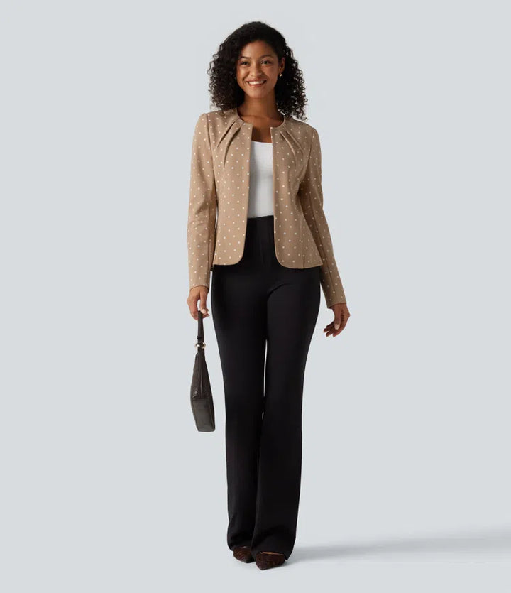 Round Neck Curved Hem Polka Dot Long Sleeve Work Blazer