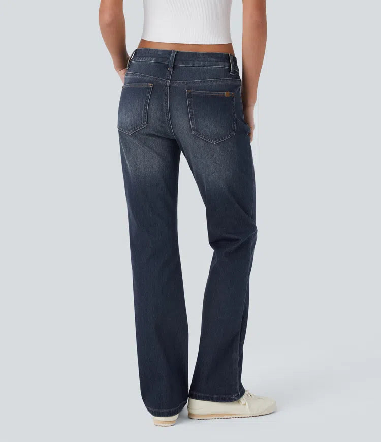 Halara Flex Low Rise Zipper Pockets Washed Casual Bootcut Jeans