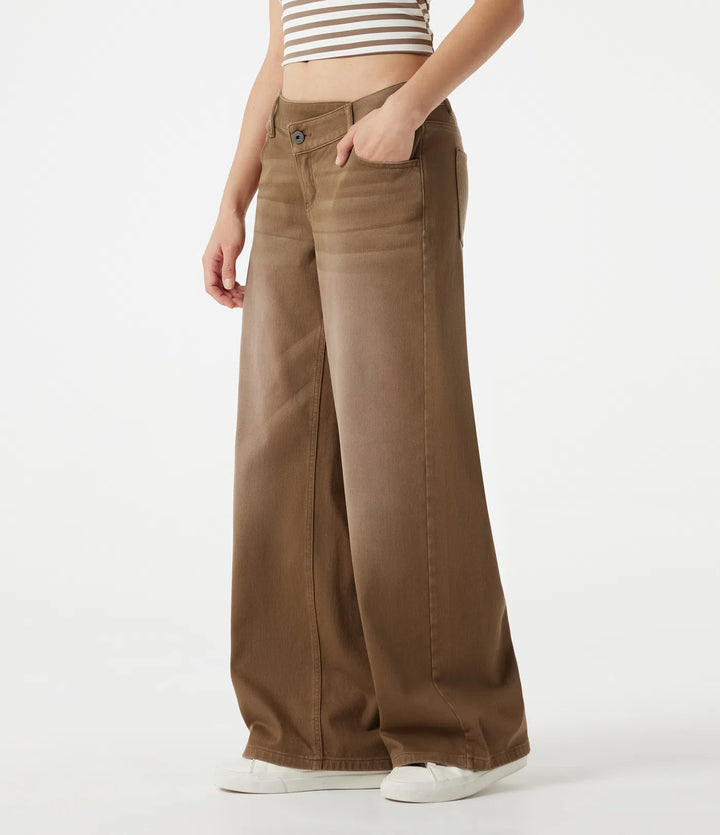 Halara Flex Asymmetric Low Rise Wide Leg Colorful Washed Casual Jeans with Pockets