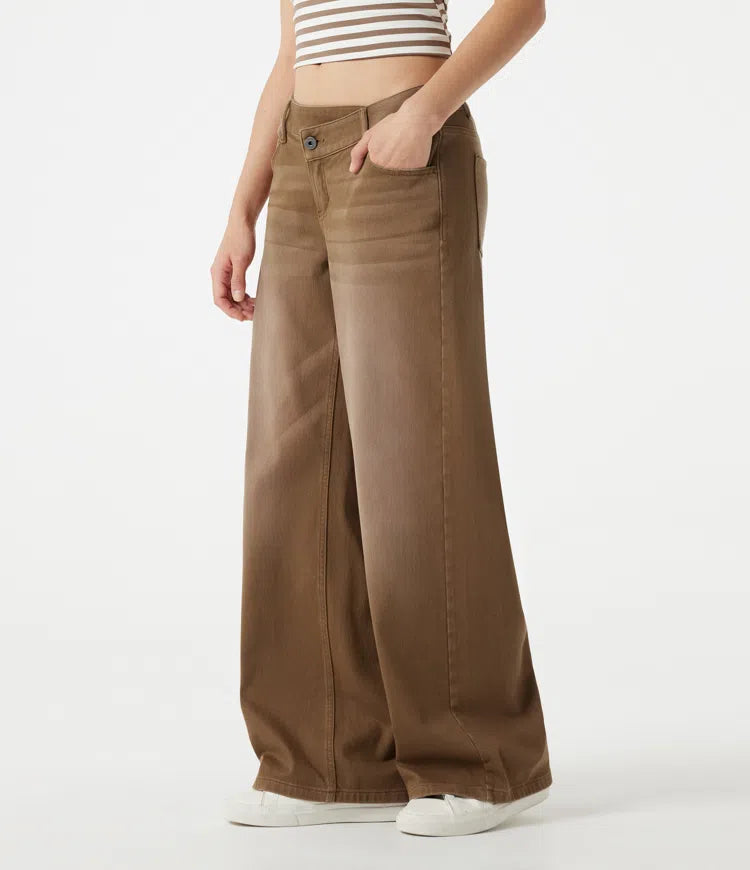 Halara Flex Asymmetric Low Rise Wide Leg Colorful Washed Casual Jeans with Pockets
