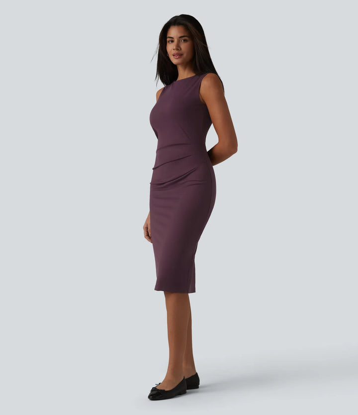 Boat Neck Sleeveless Pencil Midi Work Dress