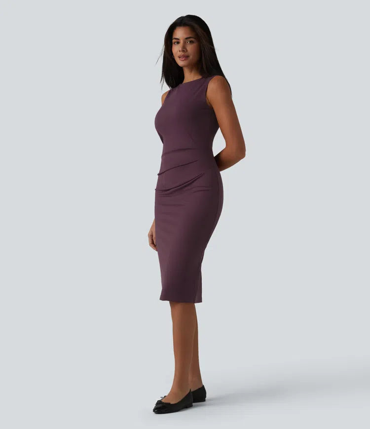 Boat Neck Sleeveless Pencil Midi Work Dress