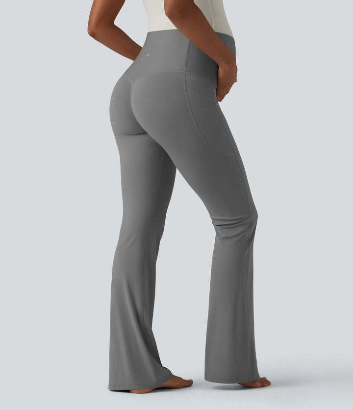 SoftlyZero Super High Waisted Flare Yoga Maternity Leggings with Pockets