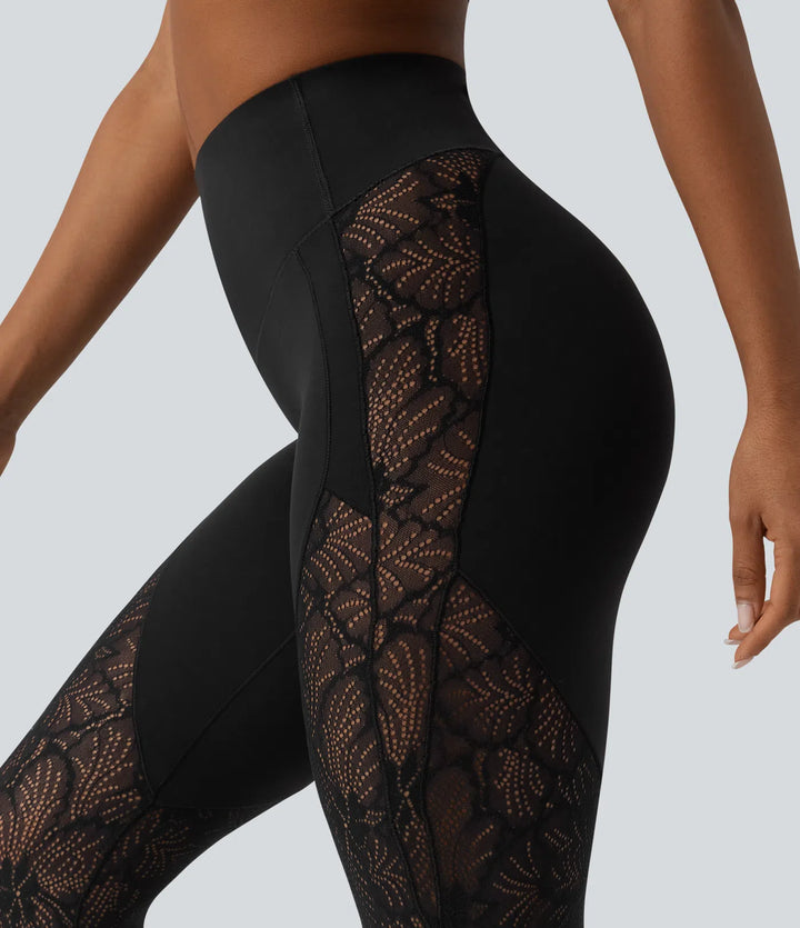 Halara UltraSculpt High Waisted Tummy Control Contrast Lace Yoga 7/8 Leggings with Pocket