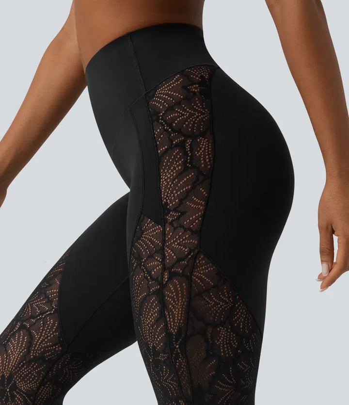 Halara UltraSculpt High Waisted Tummy Control Contrast Lace Yoga 7/8 Leggings with Pocket