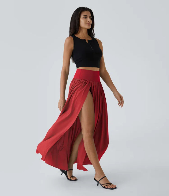 Breezeful High Waisted Split 2-in-1 Flowy Quick Dry Maxi Casual Skirt