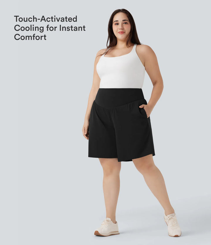 Plus Size SoftlyZero Airy High Waisted InstantCool Yoga Bermuda Shorts with Pockets