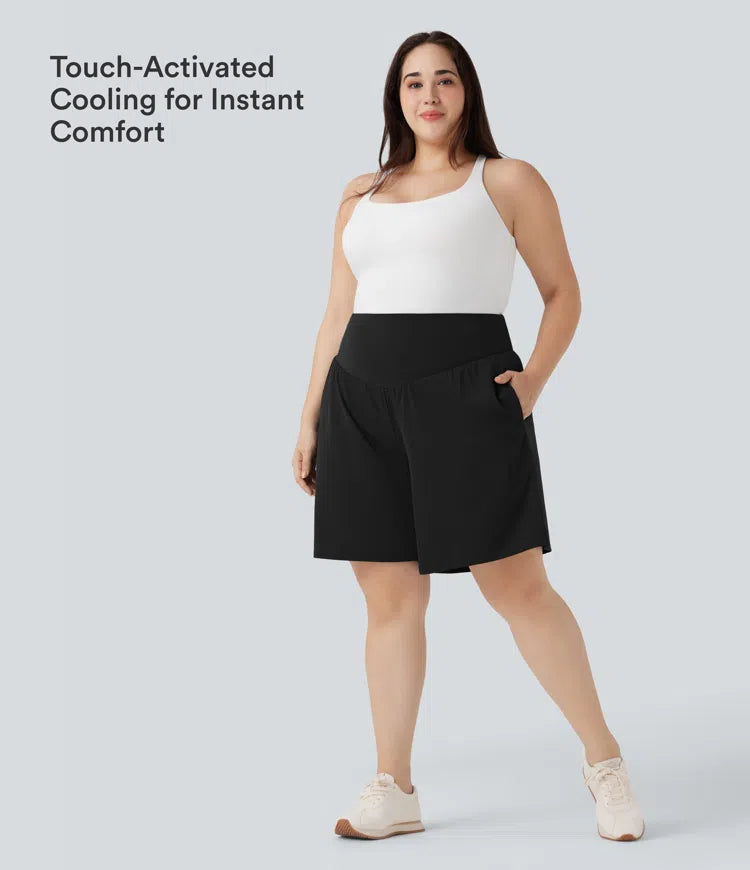Plus Size SoftlyZero Airy High Waisted InstantCool Yoga Bermuda Shorts with Pockets