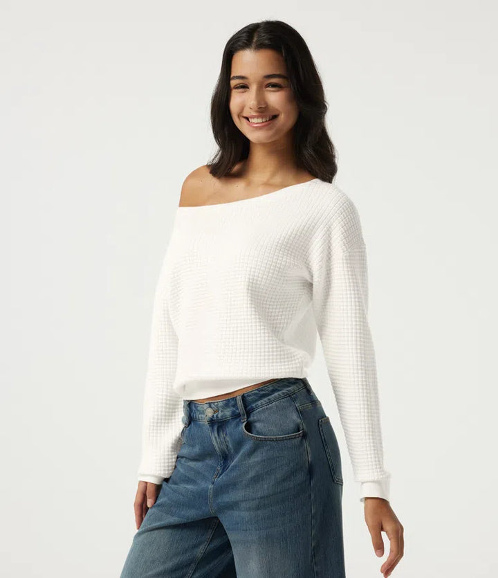 Long Sleeve Waffle Casual Sweater