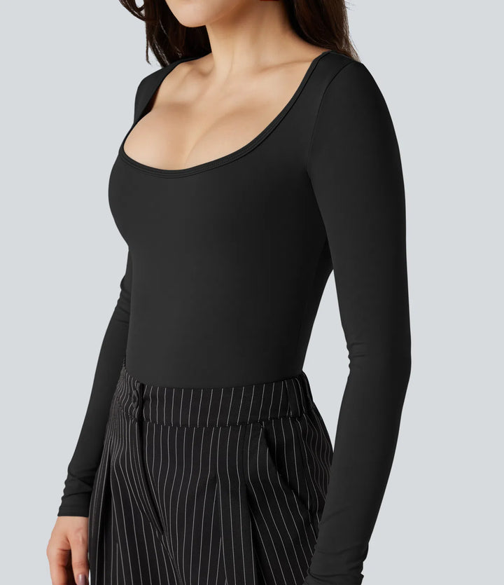 SoftlyZero Airy Scoop Neck Long Sleeve Work T-Shirt