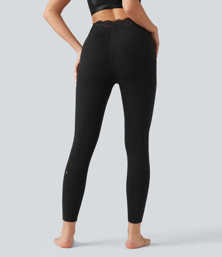 Halara UltraSculpt V-Shaped High Waisted Contrast Lace Yoga Leggings with Pockets