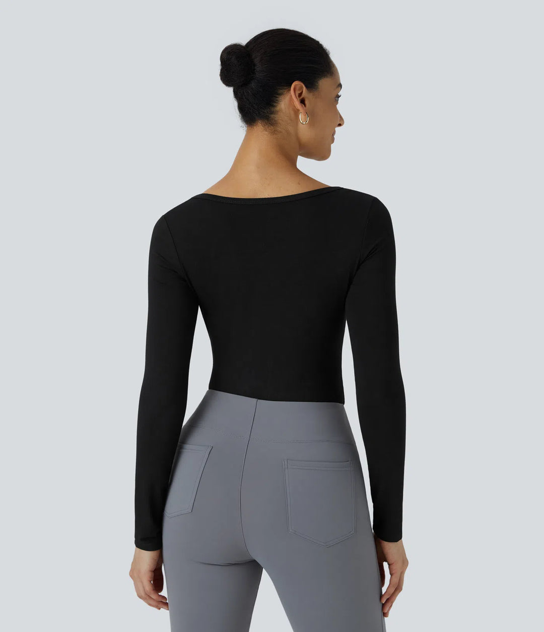 U Neck Long Sleeve Snap Skinny Work Bodysuit