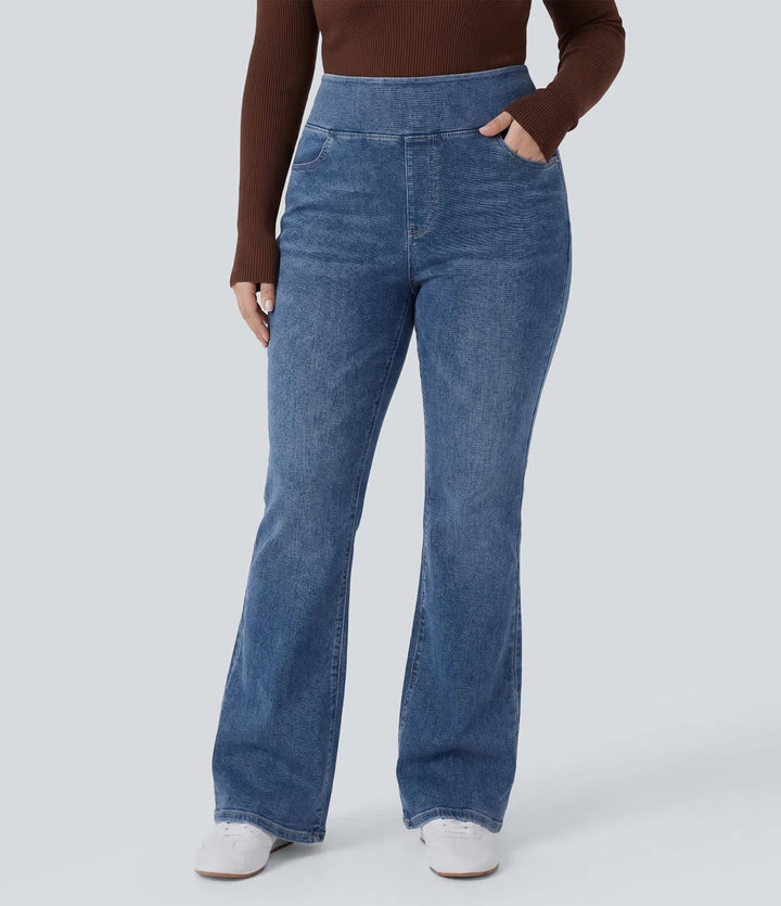 Halara Flex High Waisted Pockets Washed Casual Bootcut Plus Size Jeans