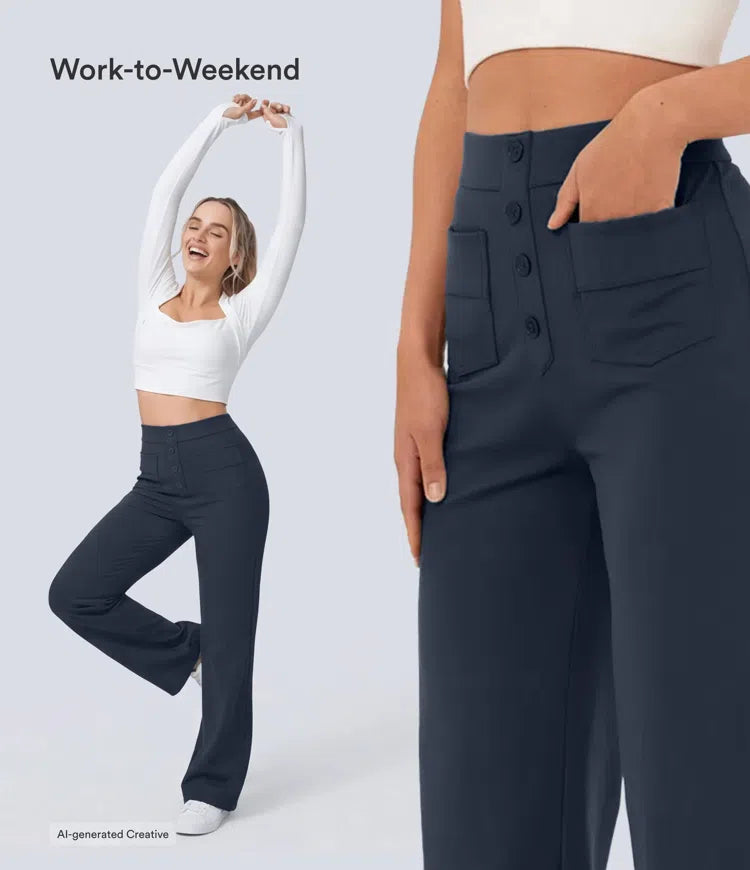 DayStretch High Waisted Pockets Straight Leg Casual Pants
