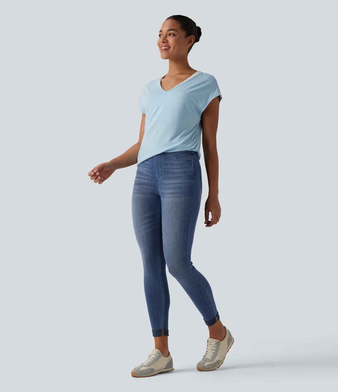 Halara Flex High Waisted Tummy Control Denim Casual Leggings with Pockets