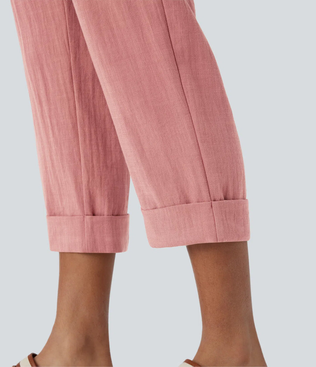 High Waisted Zipper Pocket Cropped Linen-Feel Pants