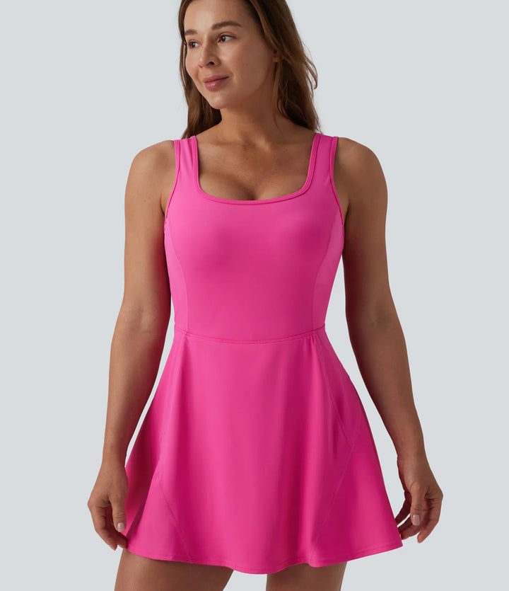 SoftlyZero Airy U Neck 2-in-1 Pocket Mini Cool Touch Dance Active Dress DD-F Cups-Easy Peezy