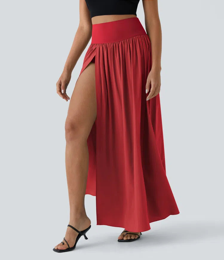 Breezeful High Waisted Split 2-in-1 Flowy Quick Dry Maxi Casual Skirt